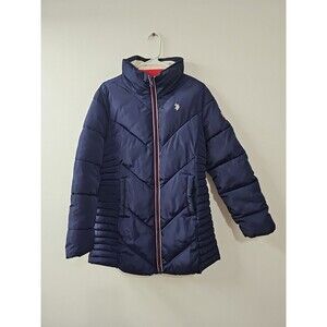 U.S. Polo Assn. Men’s L Navy Puffer Jacket Quilted Coat USA Patch Outerwear
